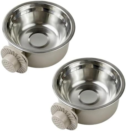 2Pcs Pets Lightweight Stainless Steel Bowl,Removable Stainless Steel Pet Hanging Food Water Feeder Bowl for Puppy Dog Cat Rabbit Ferret Bird Gunea Pigs (Gray-Medium)