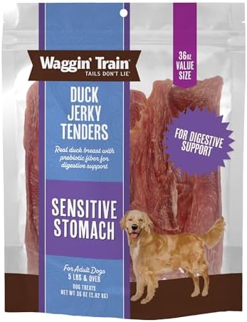 Waggin' Train Duck Jerky Dog Treats for Dogs with Sensitive Stomachs, Made with 100% Real Duck Breasts, Three All-Natural Ingredients, High Protein Dog Treat, Easily Digestible for Dogs, 36 oz. Pouch