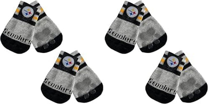 NFL Pittsburgh Steelers Anti Slip Dog Socks with Elastic Ribbed Top, Size X-Small/Small. Indoor/Outdoor Socks, Best Dog Paw Protector, 2 Pairs, Cool Puppy Supplies with NFL Logo of Steelers Team