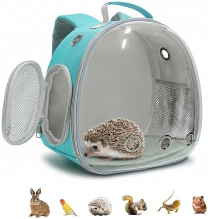 Small Animal Carrier Guinea Pig Backpack,Transparent, Breathable Backpack Carrier for Hedgehogs, Rabbits, Birds, Squirrels, Hamsters, Lizards Comfortable, Portable Travel Bag for Small Pets (Green)