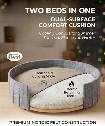 Felt Desk Cat Bed, Gray Felt with White Plush Interior, Adjustable Height Stand