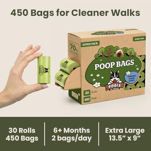 Pogi’s Dog Poop Bags – Leak-Proof & Extra Thick Pet Waste Bags (Fresh Scent, 30 Rolls, 450-Count)
