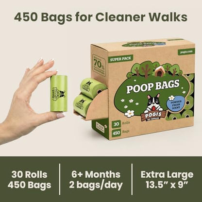 Pogi’s Dog Poop Bags – Leak-Proof & Extra Thick Pet Waste Bags (Fresh Scent, 30 Rolls, 450-Count)