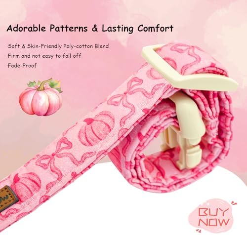 Fall Pink Pumpkin Print Dog Collar Adjustable for X-Small Dogs