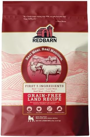 Redbarn Grain-Free Adult Dry Dog Food Kibble - Land Beef Recipe - Made in USA No Chicken Recipe with Functional Ingredients to Support Healthy Heart, Skin, Coat, Immunity & Digestion - 4lb