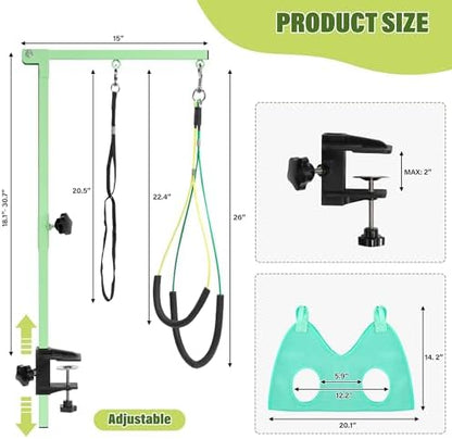 getlstub Dog Grooming Arm with Pet Grooming Hammock, 35" Pet Grooming Table Arm with Adjustable No Sit Haunch Holders, Dog Grooming Stand with Loop Noose for Small and Medium Pets, Green
