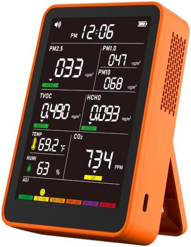 16-in-1 Indoor Air Quality Monitor, High-Precision Multi-Parameter Smart Air Quality Tester with HD Real-Time Color Screen, Portable Air Quality Monitor for Home, Office (Terracotta Orange)