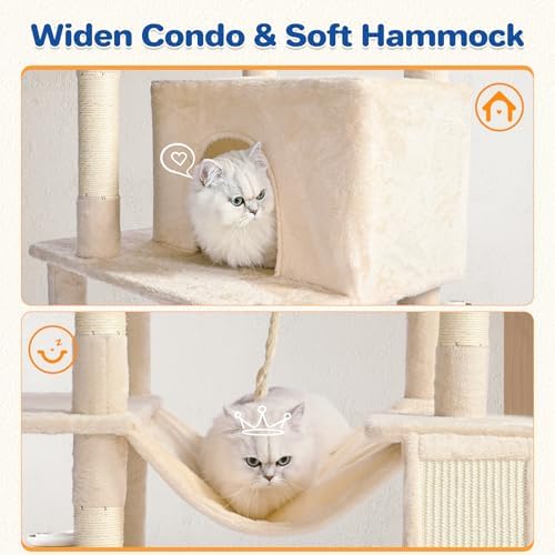 ABCPET 63" Multi-Level Cat Tree Tower for Indoor Cats, Beige