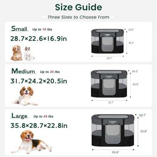 Love's cabin Pet Puppy Dog Playpen, Small Dog Tent Crates Cage Indoor/Outdoor, Portable Exercise Playpen for Cat, Foldable Pop Up Dog Kennel Playpen with Carring Case (S, Grey)
