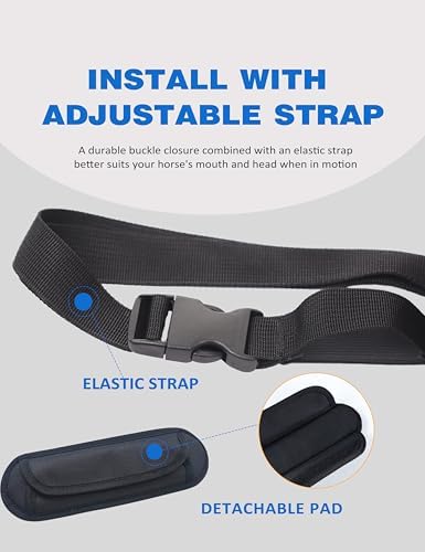 Harrison Howard Horse Muzzle Feed Bag Nylon Mesh Grain Feed Bag with Padded Neck Strap Adjustable Belt Blue Small