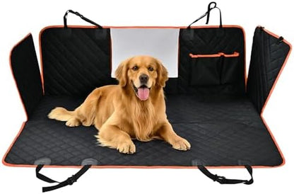 Amazon Basics Dog Car Seat Cover for Back Seat, Scratch-Resistant Nonslip Hammock with Side Flaps and Seatbelt Openings for Cars, SUVs, and Trucks, Black