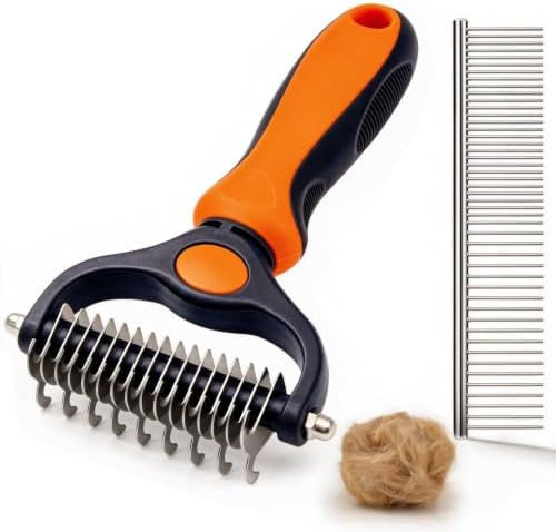 Pet Grooming Comb, Deshedding Dog Brush & Undercoat Rake, Orange