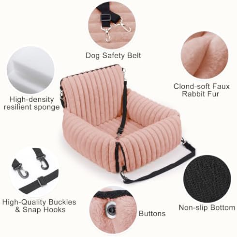 MIXJOY Dog Car Seat for Small/Medium Dogs up to 23 lbs, Multi-Functional Dog Carrier for Car with Detachable Washable Cover, Pet Travel Bed with Clip-On Safety Leash, Pink