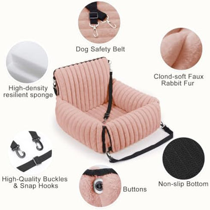 MIXJOY Dog Car Seat for Small/Medium Dogs up to 23 lbs, Multi-Functional Dog Carrier for Car with Detachable Washable Cover, Pet Travel Bed with Clip-On Safety Leash, Pink