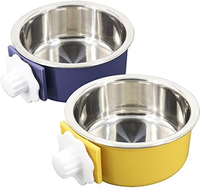 Dog Crate Bowl, Hanging Stainless Steel Removable Pet Crate Water & Food Bowls, Pet Cage Feeder Container Coop Cup for Cat Puppy Birds Rats Guinea Pigs Rabbit Hamster (2PCS)