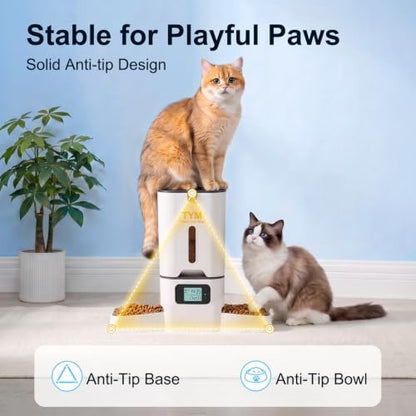 TYM Automatic Cat Feeder 2 Cats,7L Timed Cat Food Dispenser with Dual Bowls
