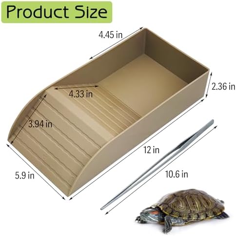 kathson Tortoise Water Dish with Ramp and Basking Platform, Reptile Water Bowl Turtle Soaking Tub Hermit Crab Bathing Pool for Amphibians Habitat Accessories (Brown)