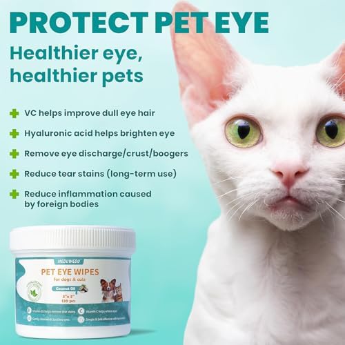 MEDUWEDU Eyes Wipes for Dogs & Cats 120 Counts, Grooming Kit Care for Dogs and Cats, Prevent Tear Stains, Eye Debris, Discharge, Mucus Secretions,Coconut Scent