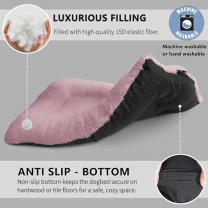 Puppy Crate Beds for Small Dogs and Cats Ultra Soft 24x18 Dog Bed for Crate Washable Cute Kennel Pad Cushion Anti-Slip for Pet Cozy Sleeping Mat 24 Inch,Pink