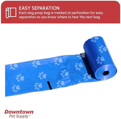 Downtown Pet Supply Poop Bags for Dogs with Dispenser, 220 Count - Leak-Proof Dog Waste Bags and Bone-Shaped Dog Poop Bags Holder for Leash - Rainbow with Paw Prints, 12.5" x 8.5"