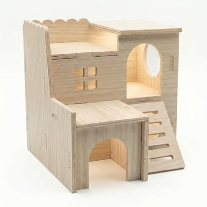 Multi-Chamber Wooden Hamster Hideout, House and Cage Accessory, Model 1