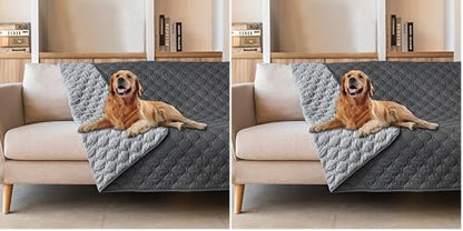 gogobunny 3X Stronger Waterproof Pet Blanket, Scratch Proof Furniture Protector for Dogs Cats, Reversible Cover 52x82 Inch, Dark Grey/Light Grey (Pack of 2)