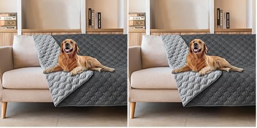 gogobunny 3X Stronger Waterproof Pet Blanket, Scratch Proof Furniture Protector for Dogs Cats, Reversible Cover 52x82 Inch, Dark Grey/Light Grey (Pack of 2)