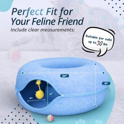 Peekaboo Cat Cave Large Cat Bed, Donut Scratcher Cat Bed for Indoor Cats
