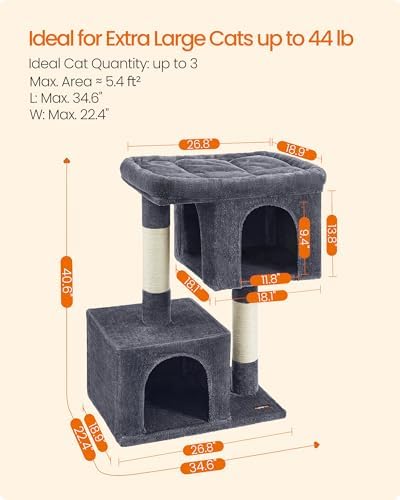 Feandrea Cat Tree, 40.6-Inch Tall Cat Tower, Cute Plush Condo, Smoky Gray