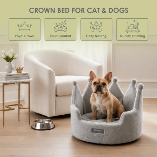 NANDOG Crown Dog Bed for Medium Dogs & Cats, Round Cloud Ultra Plush Fabric