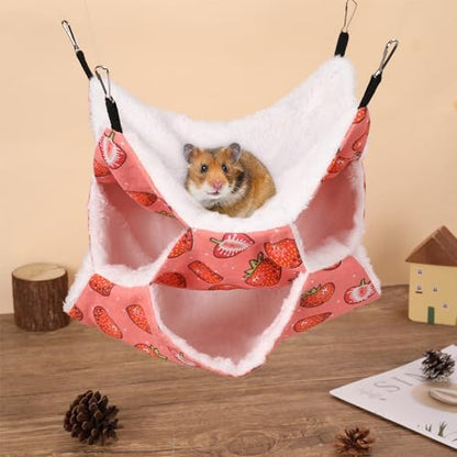 3 Tier Ferret Rat Hammock, Guinea Pig Cage Accessories, Light Red