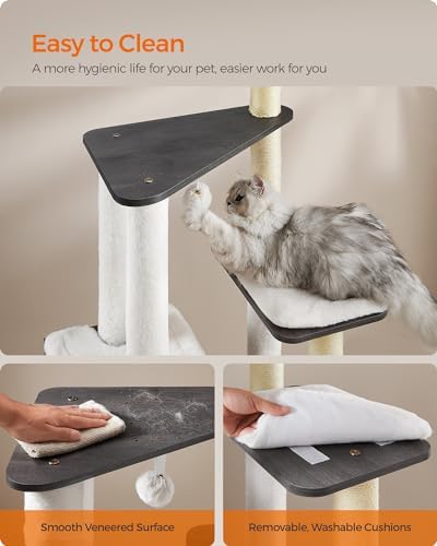 Feandrea Cat Tree, 65-Inch Multi-Level Tower with 5 Scratching Posts