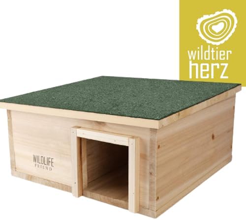 Wildlife Friend Hedgehog House - Wooden Hideout with Felt Roofing Against Predator - Garden Habitat, Ideal for Nest, Cozy Shelter, and Hideaway Supplies - The Ideal Hedgehog Hideout - 16x16x7 inches