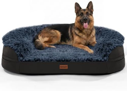 Fluffy Calming Jumbo Orthopedic Dog Beds for Extra Large Dogs, Supportive Dog Sofa Bed with 3.7 inch 28D Egg-Crate Foam, Removable Washable Plush Cover, Waterproof Lining, 48’’,Brown