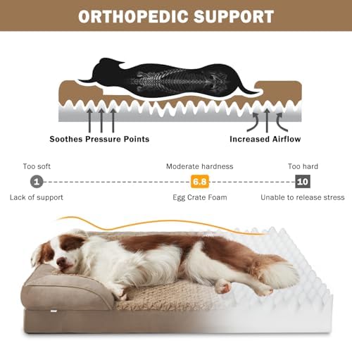INVENHO L Plus Orthopedic Dog Bed for Large Dogs, Washable Dog Sofa with Egg-Crate Foam, Waterproof Lining and Non-Skid Bottom