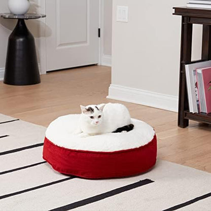 Happy Hounds Lucy Round Reversible Sherpa Pillow Cat Bed, Crimson