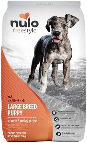 Nulo Freestyle Large Breed Puppy Food - Salmon & Turkey, Dry Grain Free Dog Food for Puppies, Natural, High Protein Kibble with DHA, Probiotics, Calcium & Phosphorus for Healthy Development, 26lb Bag
