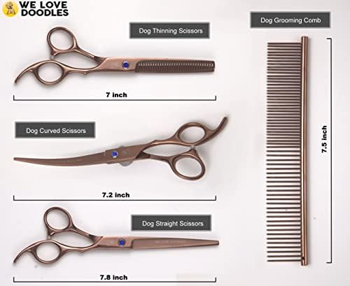 Dog Grooming Scissors Kit, 4 Pieces, Curved, Straight & Thinning Shears Set
