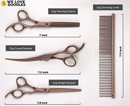 Dog Grooming Scissors Kit, 4 Pieces, Curved, Straight & Thinning Shears Set