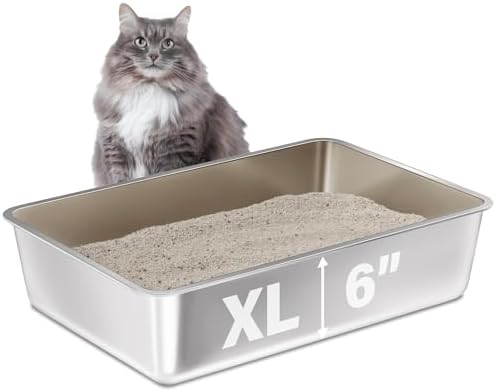 Stainless Steel Litter Box, 23.6“x15.7"x6" Deep Stainless Steel Cat Litter Box Extra Large, XL Metal Litterbox for Big Cats with High Sides, Non Stick Surface, Easy to Clean