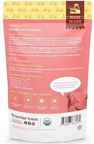 A Better Treat – Organic Freeze Dried Chicken Breast Dog Treats, Organic, Single Ingredient | Natural Healthy High Value | Gluten Free, Grain Free, High Protein, Diabetic Friendly | Made in The USA