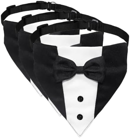 GOYOSWA Dog Tuxedo Suit Wedding Bandana Collar with Bow Tie, Adjustable Formal Dog Tux, Engagement Birthday Tuxedo for Small Medium Large Dogs Pets (Small: Neck 12.5”-21”) (Pack of 3)