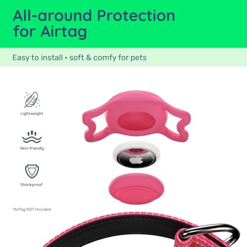 Premium Airtag Dog Collar，with IP68 Waterproof AirTag Holder,Hotpink,XS