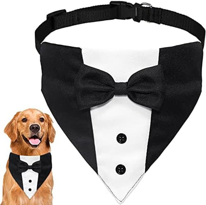 GOYOSWA Dog Tuxedo Suit Wedding Bandana Collar with Bow Tie, Adjustable Formal Dog Tux, Engagement Birthday Tuxedo for Small Medium Large Dogs Pets (Large: Neck 15”-25”)