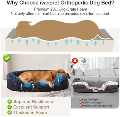 3.7 inch Thickened Orthopedic Dog Beds for Medium Dogs, Supportive Dog Sofa Bed with 28D Egg-Crate Foam, Removable Washable Plush Cover, Waterproof Lining, Half-Round Design for Puppy,Senior Dog