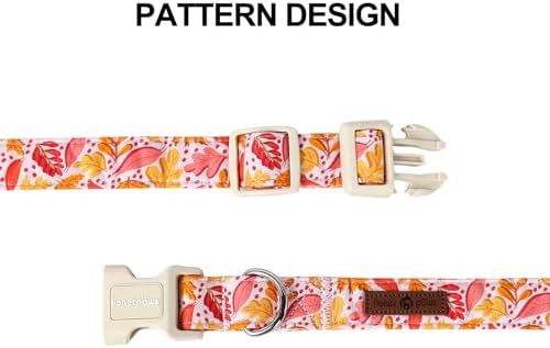 Lionet Paws Dogs Collar Fall, Pink Yellow Leaves Collars with Quick Release Buckle for Boy and Girl Female Dogs, Large, Neck 16-24 inches