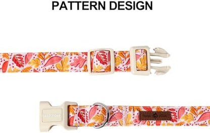 Lionet Paws Dogs Collar Fall, Pink Yellow Leaves Puppy Collars with Quick Release Buckle for Boy and Girl Female Dogs Small, Neck 10-16 inches