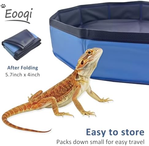 Eooqi Foldable Bearded Dragon Bathtub, Blue 19 x 3.5 in Pet Bath Pool,Collapsible Non-Slip Reptile Water Tub for Small Dogs, Cats & Turtles, Reinforced Bottom for Stability