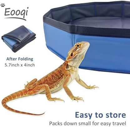 Eooqi Foldable Bearded Dragon Bathtub, Blue 19 x 3.5 in Pet Bath Pool,Collapsible Non-Slip Reptile Water Tub for Small Dogs, Cats & Turtles, Reinforced Bottom for Stability