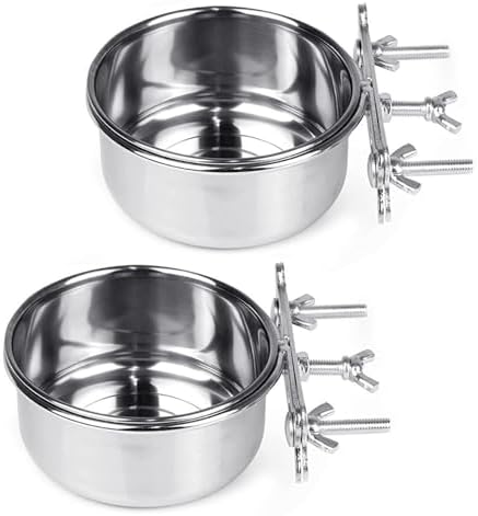 Tfwadmx 2 Pcs Bird Feeding Dish Cups,Parrot Food Bowl Clamp Holder Coop Cup Bird Cage Water Bowl for Parakeet African Greys Conure Cockatiels Lovebird Budgie Chinchilla